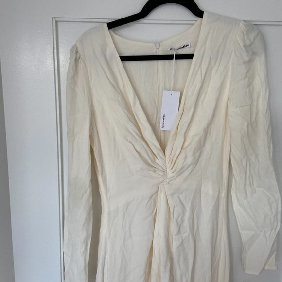 Reformation Gatsby Maxi Dress Ivory Sz 6 Thigh-high Slit Full Length Deep V-Neck - Picture 6 of 12